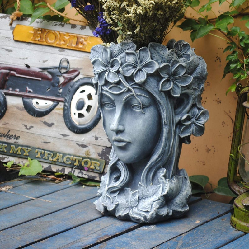 Sungmor Creative Goddess Head Planter Statue for Garden Ornaments | 9Ã—9Ã—14 Inch Premium Resin | Cool Face Large Diameter Flower Pot for Patio Lawn Garden Yard Decor - Image 2